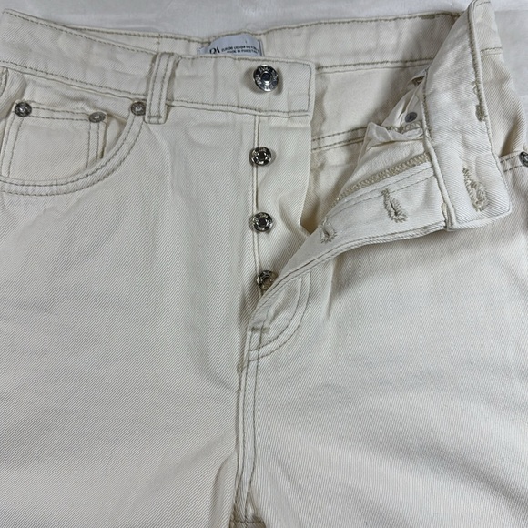 Zara Womens Straight Leg Jeans Ivory Cream High Waisted Raw Hem Button Fly Sz 4 - Picture 8 of 13